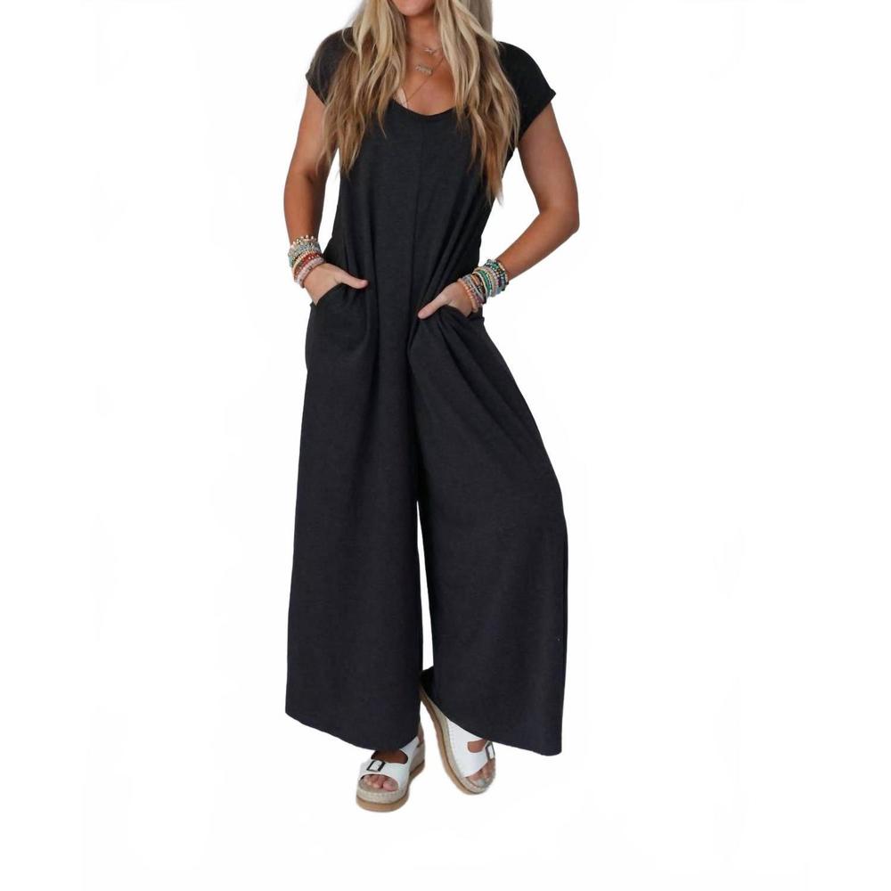 Three Bird Nest Charcoal Black Wide-Leg Scoop Neck Jumpsuit